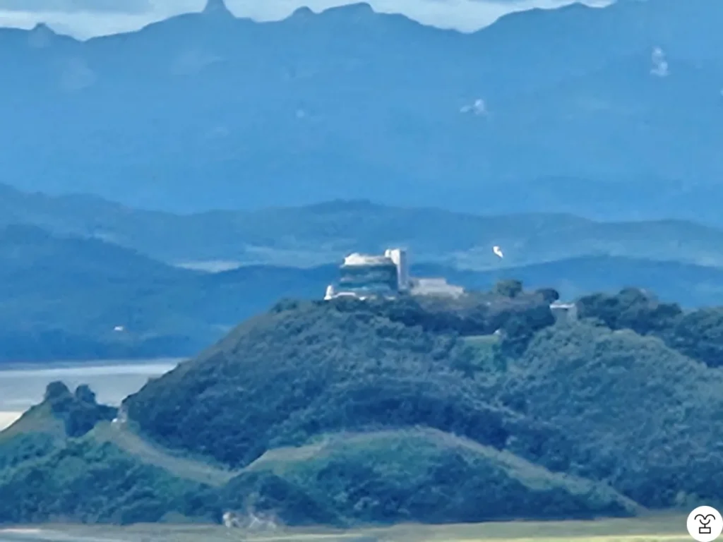 Close-up shot of Odu-san Unification Observatory from the summit of Simhak Mountain
