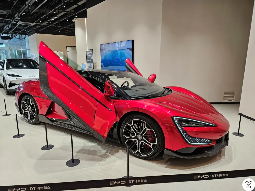 The car on display at the BYD store on the first floor