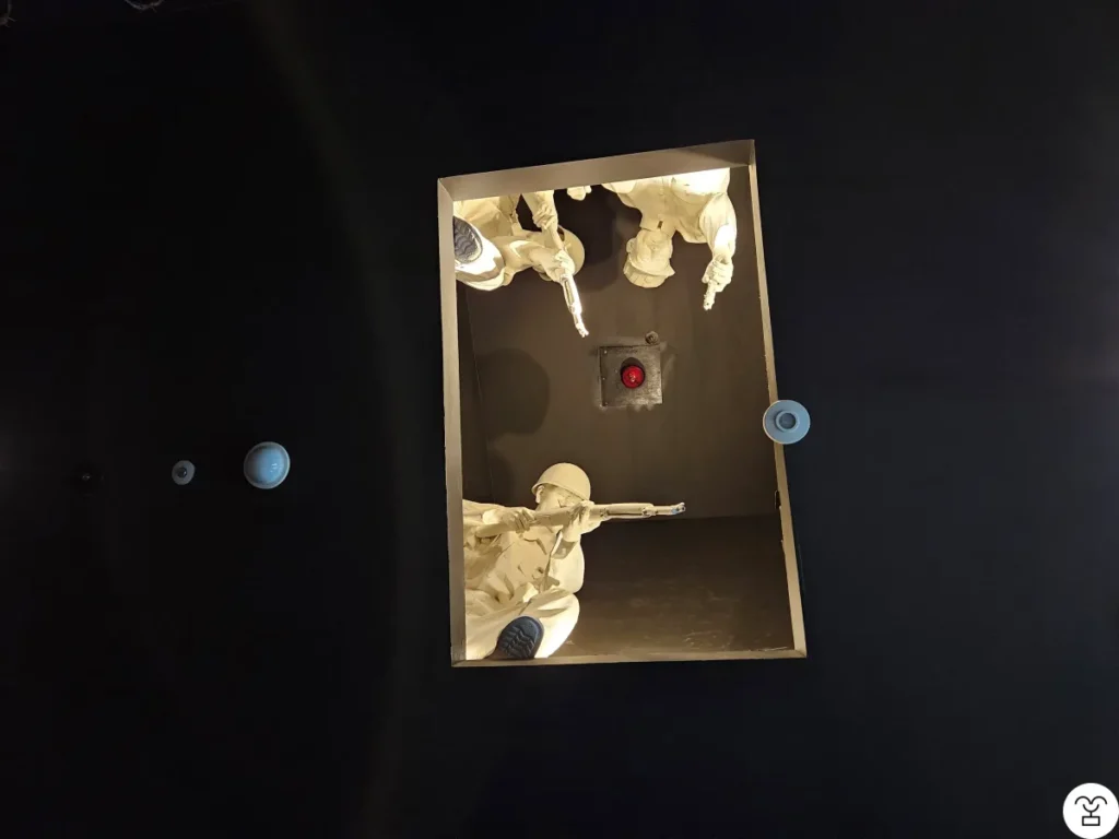 If you look at the ceiling, you’ll see it. You might pass by without noticing it.